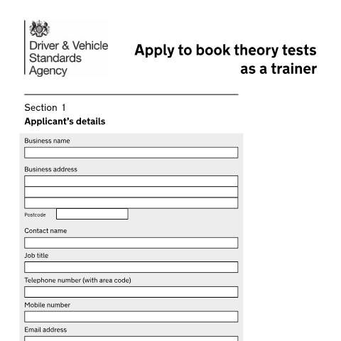 Document preview: Apply to book theory tests for your pupils or update your registration — Driver and Vehicle Standards Agency, United Kingdom