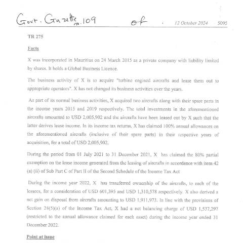 Document preview: TR 275 — Document, Mauritius (CERFA n°TR275)