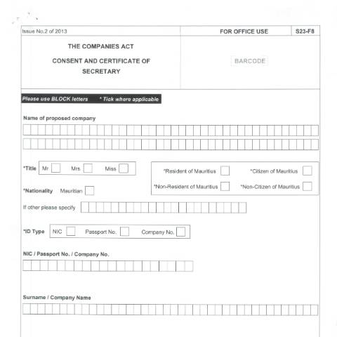 Document preview: F8 — Document, Mauritius (CERFA n°F8-1)