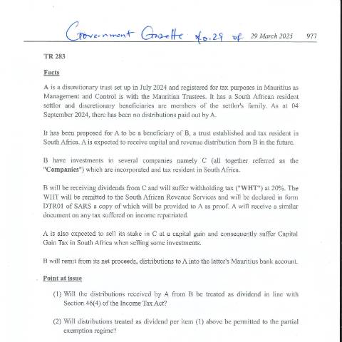 Document preview: TR 283 — Document, Mauritius (CERFA n°TR283)