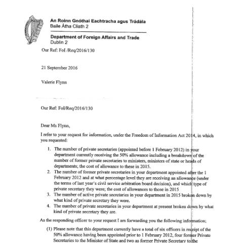 Document preview: FOI Request 16/130 — foi reply 16130 — Department of Foreign Affairs, Ireland