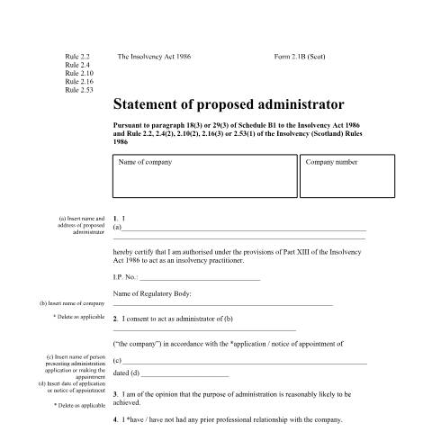 Document preview: Statement of proposed administrator: form 2.1B (Scotland) — The Insolvency Service, United Kingdom