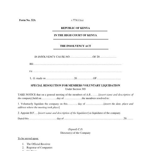 Document preview: f32a — Document, Kenya (CERFA n°f32a)