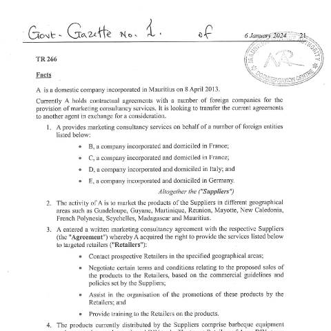 Document preview: TR 266 — Document, Mauritius (CERFA n°TR266)