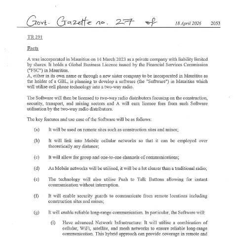 Document preview: TR 291 — Document, Mauritius (CERFA n°TR291)