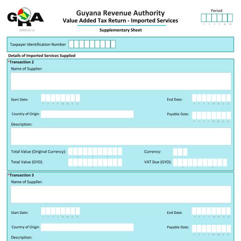 Document preview: G0001b VATIS Supplementary Sheet v1 — VAT, Guyana