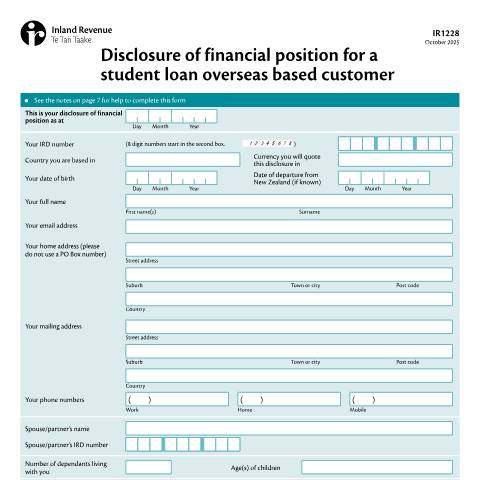 Document preview: IR1228 2025 — Student loans, New Zealand (CERFA n°IR1228)