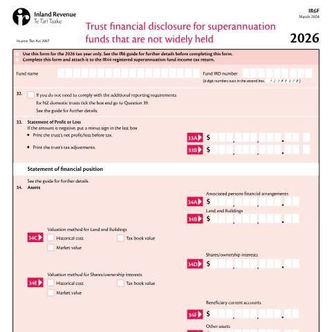 Document preview: IR6F 2026 — Income tax, New Zealand (CERFA n°IR6F)