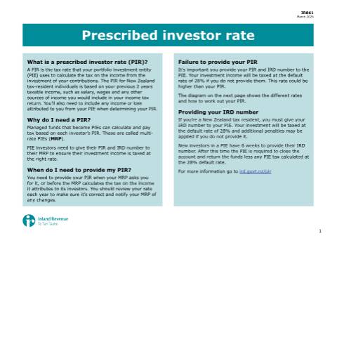 Document preview: Prescribed investor rate — Income tax, New Zealand (CERFA n°IR861)