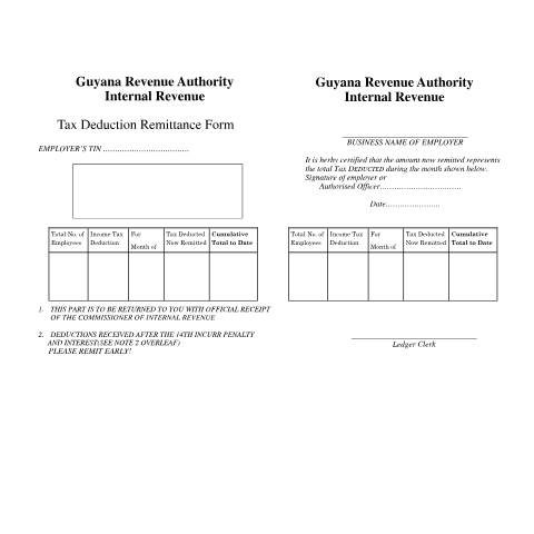 Document preview: IRD5D Deduction Remittance — Administrative Forms, Guyana
