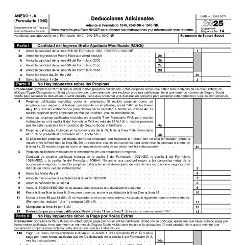 Document preview: IRS Form f1040asp — IRS, United States (CERFA n°1040A)
