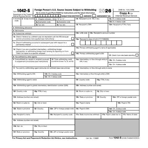 Document preview: IRS Form f1042s — IRS, United States (CERFA n°1042S)
