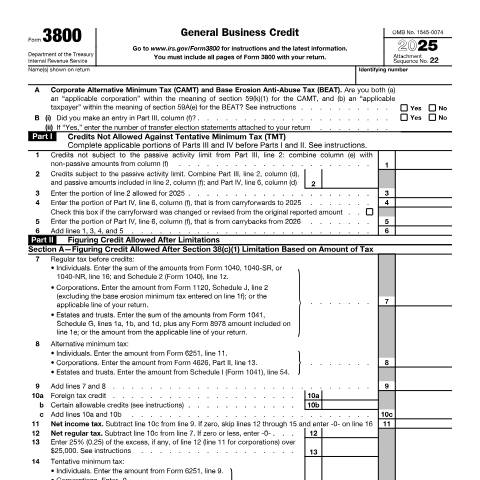 Document preview: IRS Form f3800 — IRS, United States (CERFA n°3800)