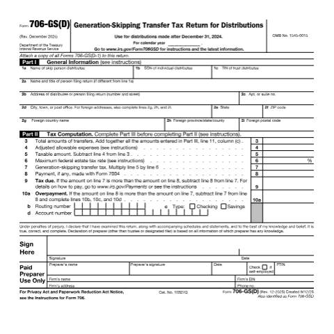 Document preview: IRS Form f706gsd — IRS, United States (CERFA n°706GSD)