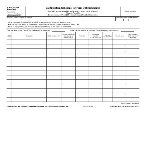 Document preview: IRS Form f706sw — IRS, United States (CERFA n°706SW)