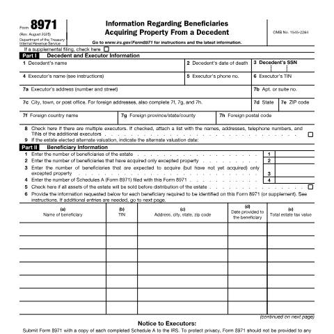Document preview: IRS Form f8971 — IRS, United States (CERFA n°8971)
