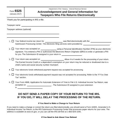 Document preview: IRS Form f9325 — IRS, United States (CERFA n°9325)