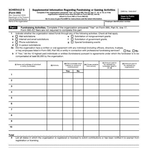 Document preview: IRS Form f990sg — IRS, United States (CERFA n°990SG)