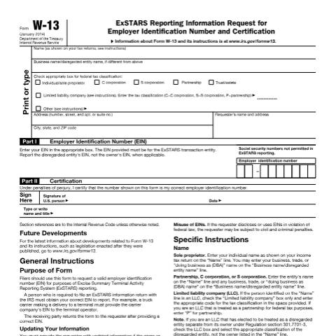 Document preview: IRS Form fw13 — IRS, United States (CERFA n°W13)