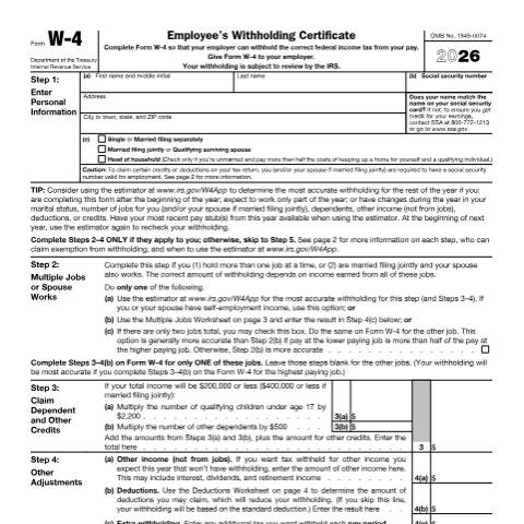 Document preview: IRS Form fw4 — IRS, United States (CERFA n°W4)