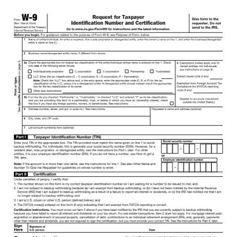 Document preview: IRS Form fw9 — IRS, United States (CERFA n°W9)