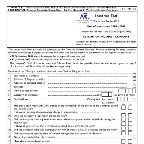 Document preview: I.T Form 3 — Form, Mauritius (CERFA n°com0607)