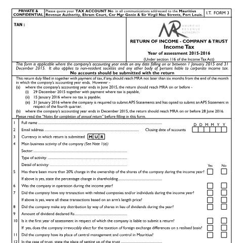 Document preview: IT Form 3 — Form, Mauritius (CERFA n°IT033A150715)