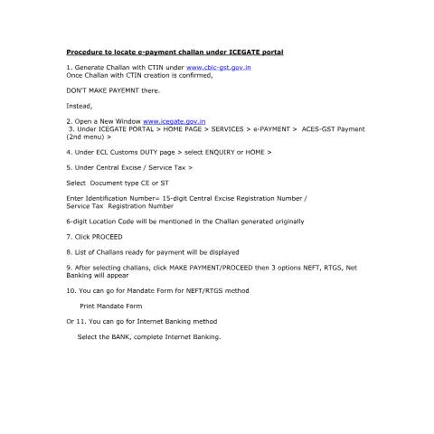 Document preview: procedure locate e payment challan — gst, India (CERFA n°procedure-locate-e-payment-challan)