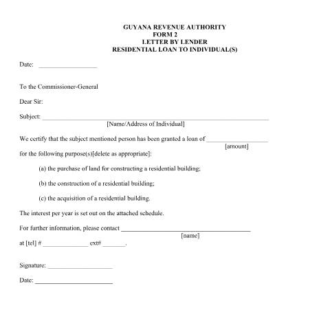 Document preview: MIR Letter by Lender Form 2 — Administrative Forms, Guyana