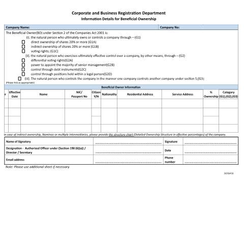 Document preview: New Beneficial Owner Template — Reference, Mauritius (CERFA n°New-Beneficial-Owner-Template)