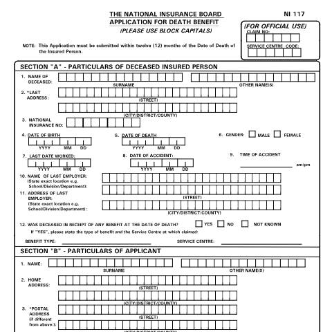 Document preview: NI117 — Form, Trinidad & Tobago (CERFA n°NI117)