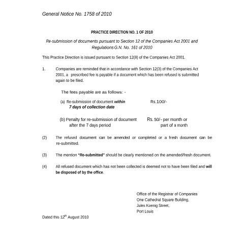 Document preview: PDIR10 — Document, Mauritius (CERFA n°PDIR10)