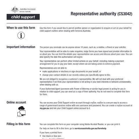 Document preview: Representative authority — Services Australia — Individuals (by code), Australia (CERFA n°CS3042)
