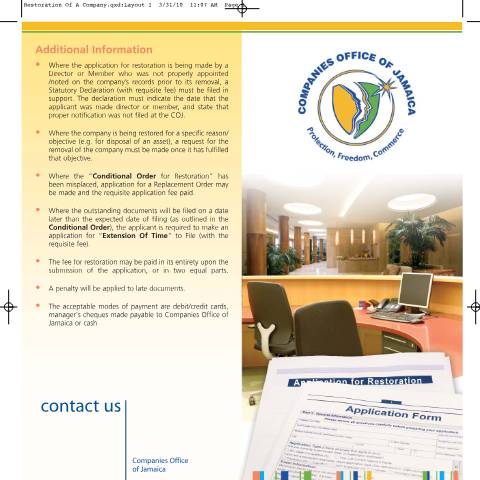 Document preview: How to Restore a Company — Guide, Jamaica (CERFA n°Restoration Of A Company)