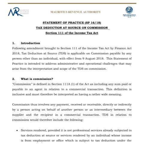 Document preview: SP 16/18 — Document, Mauritius (CERFA n°TDSCommission)