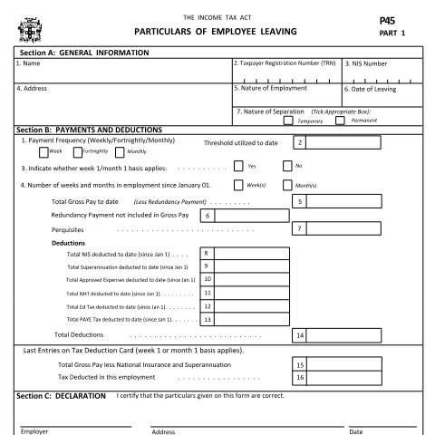 Document preview: P45 Form — Form, Jamaica (CERFA n°P45+-+April+3.+2020+ver+3+April+3)