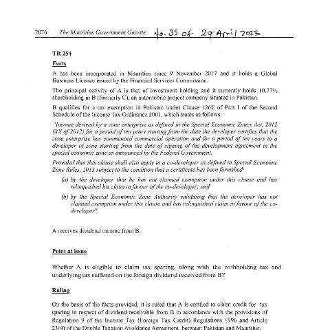 Document preview: TR 254 — Document, Mauritius (CERFA n°TR254)