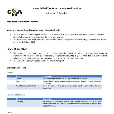 Document preview: VATIS Return Guide — VAT, Guyana