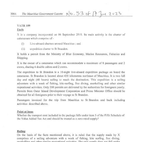 Document preview: VATR 109 — Document, Mauritius (CERFA n°VATR109)