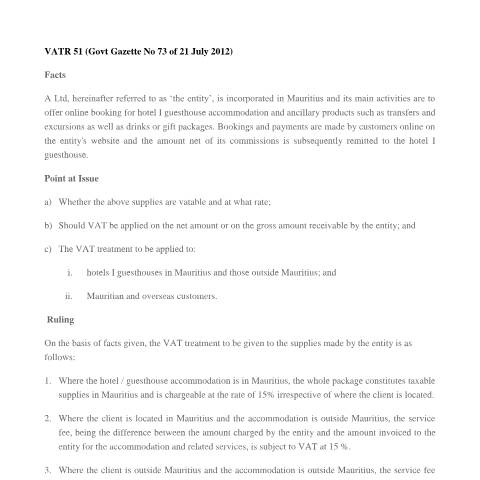 Document preview: VATR 51 - 100 — Document, Mauritius (CERFA n°VATR51-100)