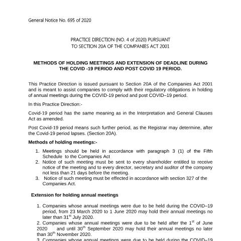 Document preview: PRACTICE DIRECTION NO 4 HOLDING OF ANNUAL MEETING — Reference, Mauritius (CERFA n°PRACTICE-DIRECTION-NO-4-HOLDING-OF-ANNUAL-MEETING)