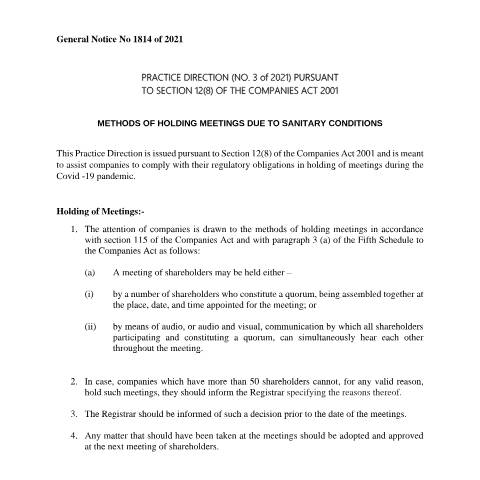 Document preview: Practice Direction – Holding of annual meeting — Reference, Mauritius (CERFA n°Practice-Direction-Holding-of-annual-meeting)