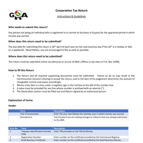Document preview: CT Return Guide v6 — Income Tax, Guyana