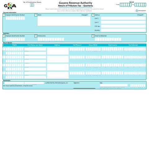 Document preview: G0011Q Tributors Return Quarterly v2 — Income Tax, Guyana