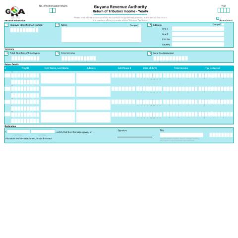 Document preview: G0012Y Tributors Return Yearly v2 — Income Tax, Guyana