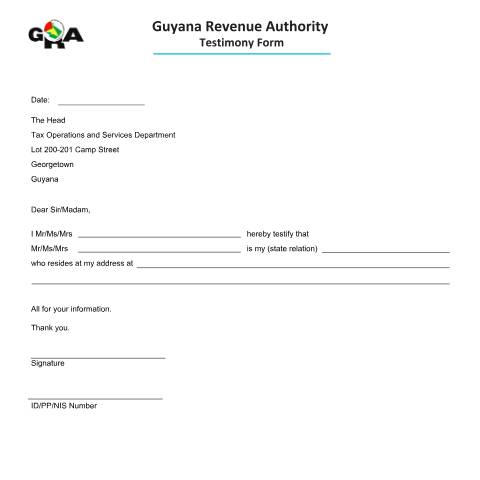 Document preview: testimony form 3 — Administrative Forms, Guyana
