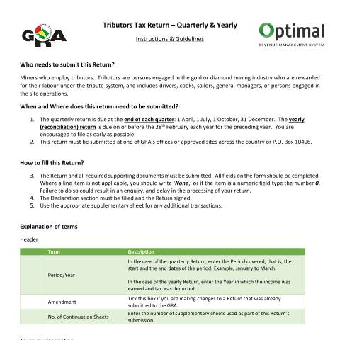 Document preview: Tributors Return Guide — Income Tax, Guyana