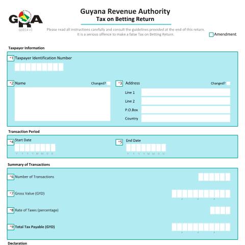 Document preview: G0014 Tax on Betting v1 — Registration & Licensing, Guyana