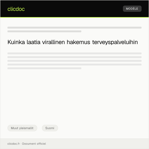 Document preview: Hakemus terveyspalveluihin — Muut yleismallit, Suomi