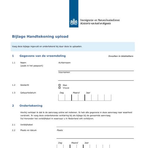Documentvoorvertoning: Bijlage Handtekening upload — IND — immigratie, Nederland (CERFA n°7167)